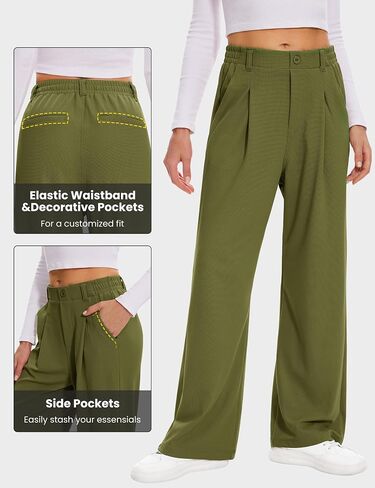 Desol Womens Wide Leg Work Pants Waffle Knit Dress Pants Stretchy High Waisted Slack Casual Palazzo Pants for Women in Saudi Arabia