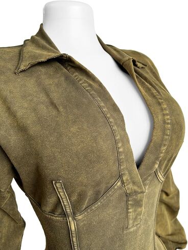 Voghtic Women's Sexy v Neck Bodycon Jumpsuit Distressed Long Sleeve Full Length Leggings Stretch One Piece Outfits in Kuwait