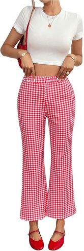 OYOANGLE Women's Plaid Elastic Waist Flared Leg Pants Y2K Gingham Bell Bottom Trousers Lounge Pants in Saudi Arabia