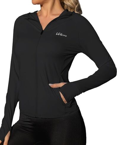 سترة بغطاء للرأس للنساء من We1Fit بعامل حماية من أشعة الشمس 50+ خفيفة الوزن للحماية من الشمس وأكمام طويلة وقمصان للمشي لمسافات طويلة في الهواء الطلق مع جيوب in Kuwait