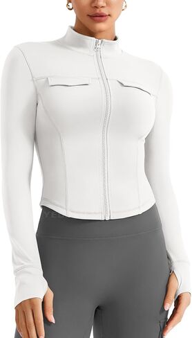 YEOREO Womens Workout Jackets Cropped Full Zip Up Athletic Jackets Arsene Slim Fit Yoga Running Cargo Tops with Thumb Holes in Saudi Arabia
