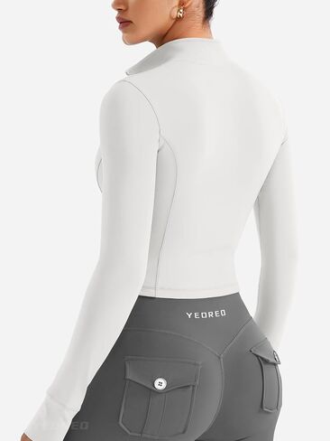 YEOREO Womens Workout Jackets Cropped Full Zip Up Athletic Jackets Arsene Slim Fit Yoga Running Cargo Tops with Thumb Holes in Saudi Arabia