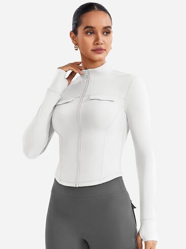 YEOREO Womens Workout Jackets Cropped Full Zip Up Athletic Jackets Arsene Slim Fit Yoga Running Cargo Tops with Thumb Holes in Saudi Arabia