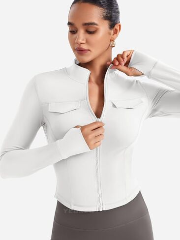 YEOREO Womens Workout Jackets Cropped Full Zip Up Athletic Jackets Arsene Slim Fit Yoga Running Cargo Tops with Thumb Holes in Saudi Arabia