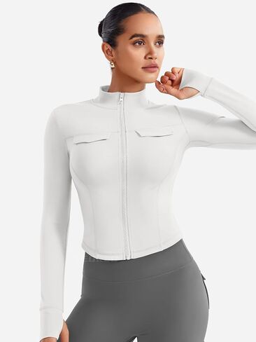YEOREO Womens Workout Jackets Cropped Full Zip Up Athletic Jackets Arsene Slim Fit Yoga Running Cargo Tops with Thumb Holes in Saudi Arabia