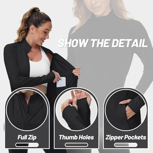 TACVASEN Women's Athletic Jackets Lightweight UV Protection Shirts Full Zip Workout Jacket UPF 50+ Long Sleeve Sun Shirt in Saudi Arabia