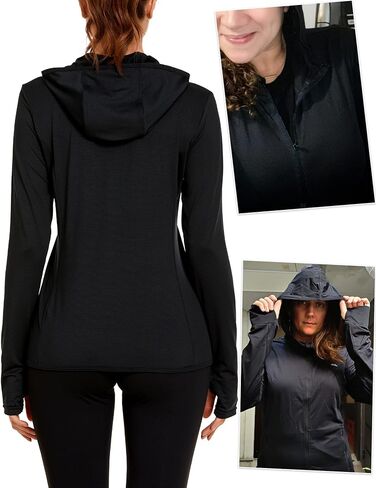 COOrun Women's UPF 50+ Sun Protection Hoodie Jacket Lightweight Full Zip Running Jacket Athletic Jacket with Thumb Holes in Kuwait