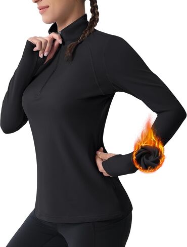 MAGCOMSEN Womens 1/4 Quarter Zip Workout Pullover Thermal Running Jackets with Pockets Athletic Long Sleeve Shirts Base Layer in Saudi Arabia