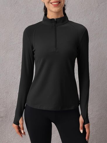 MAGCOMSEN Womens 1/4 Quarter Zip Workout Pullover Thermal Running Jackets with Pockets Athletic Long Sleeve Shirts Base Layer in Saudi Arabia
