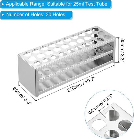 PATIKIL 30 Holes Test Tube Rack, 0.83"(21mm) Round Hole 304 Stainless Steel Test Tube Holder Stand Suitable for 25ml Test Tube for Laboratory Scientific Experiments, Silver Tone in Saudi Arabia