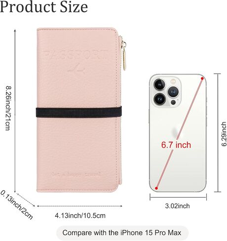 TIGARI Travel Wallet, Leather Passport Holder for Travel, Rfid Blocking Passport Wallet For Women, Zipper Pocket Card Slots Purses, Travel Document Organizer Waterproof Travel Accessories(Pink) in Kuwait