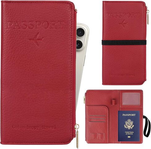 TIGARI Travel Wallet, Leather Passport Holder for Travel, Rfid Blocking Passport Wallet For Women, Zipper Pocket Card Slots Purses, Travel Document Organizer Waterproof Travel Accessories(Pink) in Kuwait