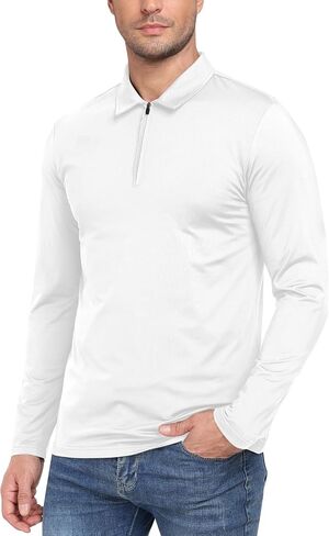 MoFiz Lightweight Men's Long Sleeve Polo Shirts Quarter Zipper Pullover Men's Polo Shirts in Saudi Arabia