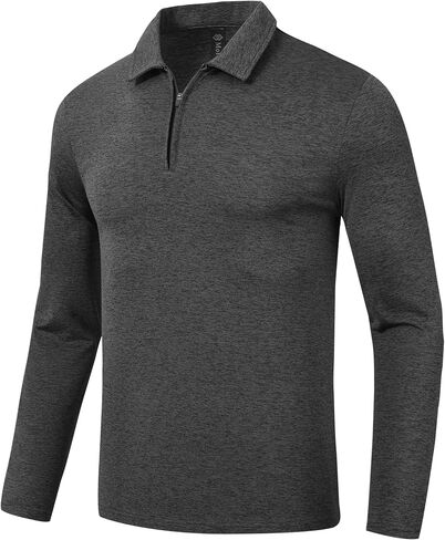 MoFiz Lightweight Men's Long Sleeve Polo Shirts Quarter Zipper Pullover Men's Polo Shirts in Saudi Arabia