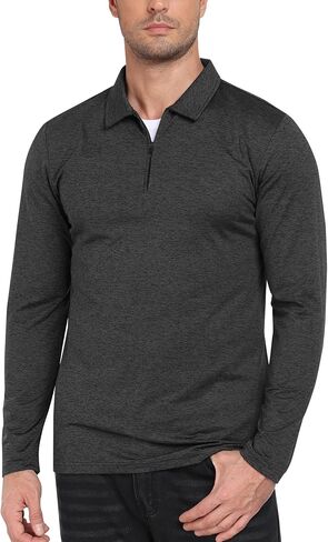 MoFiz Lightweight Men's Long Sleeve Polo Shirts Quarter Zipper Pullover Men's Polo Shirts in Saudi Arabia