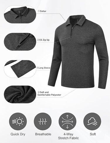 MoFiz Lightweight Men's Long Sleeve Polo Shirts Quarter Zipper Pullover Men's Polo Shirts in Saudi Arabia