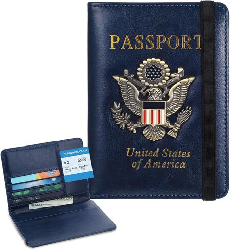 Leather Passport Cover, RFID Passport Holder, Waterproof Leather Travel Wallet with Card Slot, Travel Document Organizer with Credit Card and Vaccine Card Slot in Saudi Arabia