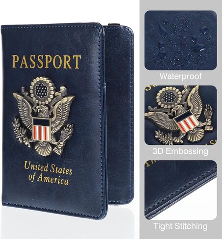 Leather Passport Cover, RFID Passport Holder, Waterproof Leather Travel Wallet with Card Slot, Travel Document Organizer with Credit Card and Vaccine Card Slot in Saudi Arabia