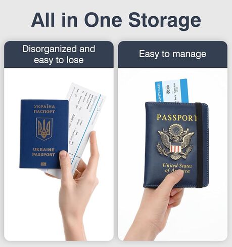 Leather Passport Cover, RFID Passport Holder, Waterproof Leather Travel Wallet with Card Slot, Travel Document Organizer with Credit Card and Vaccine Card Slot in Saudi Arabia