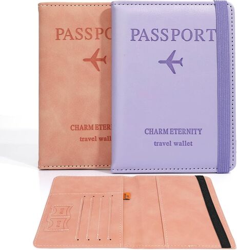 2 Pack Passport Holder for Travel, Passport Wallet, RFID Blocking Passport Cover Case, PU Leather Passport Book with Card Holder Travel Must Haves Travel Essentials Travel Accessories for Women Men in Saudi Arabia
