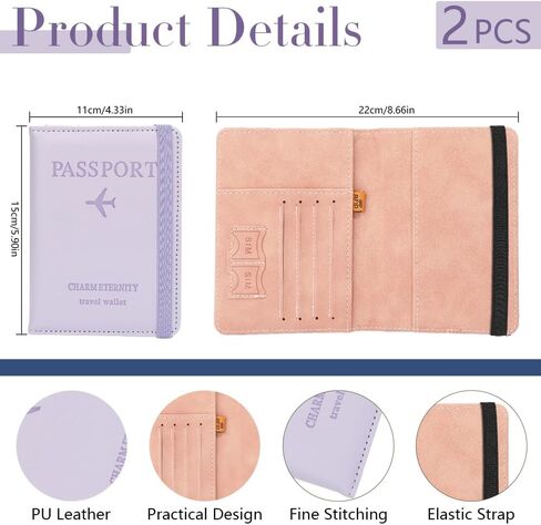 2 Pack Passport Holder for Travel, Passport Wallet, RFID Blocking Passport Cover Case, PU Leather Passport Book with Card Holder Travel Must Haves Travel Essentials Travel Accessories for Women Men in Saudi Arabia