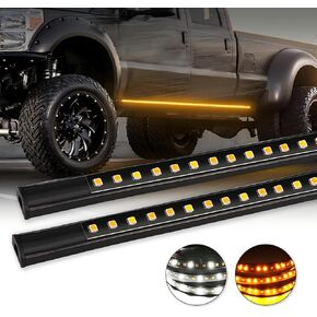 Niwaker 2Pcs 70 Inch Truck LED Running Board Lights for Extended Cab & Crew Cab Trucks Amber/White Turn Signal Side Marker Light & Courtesy Light Bar Strip Truck Bed Lights for Pickup SUV Chevy RAM