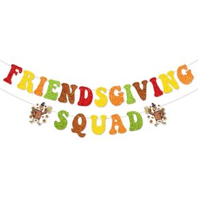 Friendsgiving Squad Banner for Friendsgiving Decorations Thanksgiving Decorations, Friendsgiving Banner for Friendsgiving Party Decorations, Fall Thanksgiving Party Decorations for Mantel Fireplace SQ