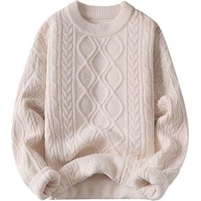 Vamtac Oversized Cable Knit Sweaters Long Sleeve Knitted Casual Pullover Sweater Solid Vintage Unisex Crewneck Loose Top