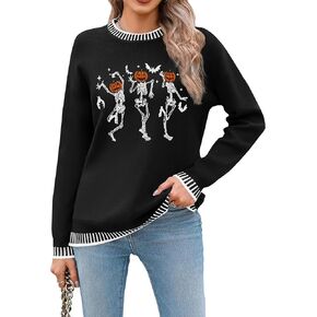 Halloween Skull Sweaters for Women: Skeleton Funny Gothic Graphic Long Sleeve Shirts Fall Pullover Tops