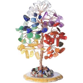 QINJIEJIE Chakra Tree Natural Crystal Tree of Life Money Tree for Desk Decor 7 Chakra Stone Decor Tree for Positive Energy Gemstone Decor Spiritual Gifts for Women
