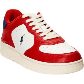 Polo Ralph Lauren Men's Masters Court Leather Sneaker, Cream/RED/Navy, 10