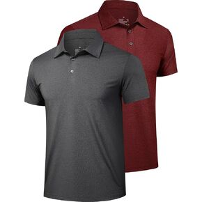 TELALEO 2 Pack Polo Shirts for Men Golf Quick Dry Moisture Wicking Workout Tennis Preformance Short Sleeve T-Shirt