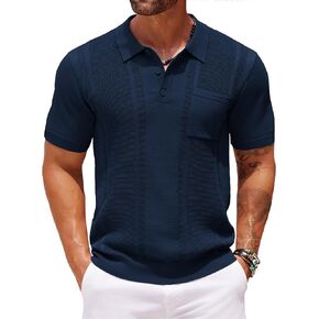 COOFANDY Knit Polo Shirts for Men Short Sleeve Textured Polo Shirt Slim Fit Summer Collared T Shirt with Pocket