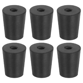 uxcell 6 Pcs 1-Hole Rubber Stopper, Tapered Lab Seal Tube Stopper Plug for Test Tube Flasks Glass Containers Industry and Laboratories, 32x26x25mm Black