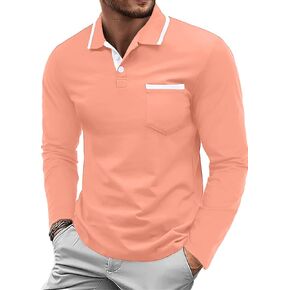 Askdeer Men's Polo Shirts Long Sleeve Collar Golf T Shirt Classic Cotton Polo Tops with Pocket