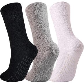 JORMATT 3 Pairs Ultra Thick Grip Fuzzy Socks Non Skid Slipper Hospital Socks Unisex