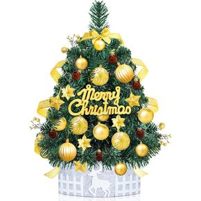 Mini Christmas Tree with Lights,24In/2ft Snow Flocked Pre-lit Tabletop Christmas Tree with 19 Decorations,Artificial Small Christmas Tree -for Table Desk Home Christmas DIY Decor