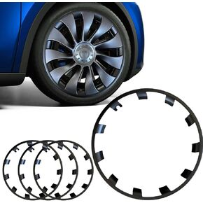 4 PCS Tire Trim Rings, Fit Tesla Model Y 2017-2024 21 Inch Wheel Rim Protector Rim Guard Rim Hubcaps Cover Tire Trim Rings, Wheel Rim Protection Accessories (Black)