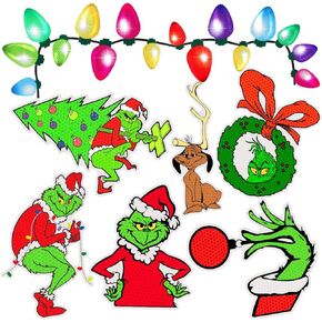 70Pcs Christmas Reflective Car Magnets Set - 7 Pcs Christmas Car Decals with Colorful Bulb Light Refrigerator Garage Magnet Decals Decoration for Cute Xmas Holiday Cars