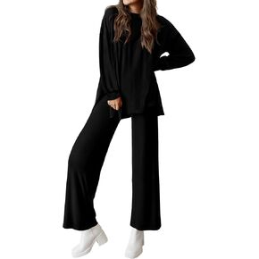 PRETTYGARDEN Womens 2 Piece Outfits Crewneck Long Sleeve Tops Wide Leg Long Pants Casual Lounge Set Tracksuit