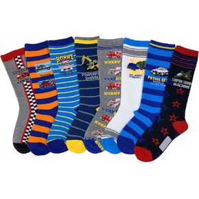 Boys Knee High Tube Socks Colorful Stars Comfort Cotton Stockings Socks 8 Pair