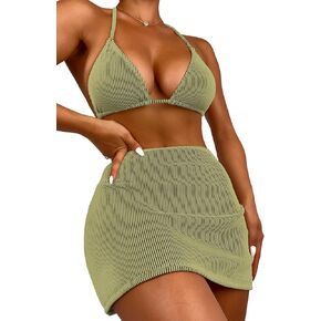SweatyRocks Women's 3 Piece Zebra Striped Bikini Swimsuit Set & Beach Skirt Set Bathing Suit