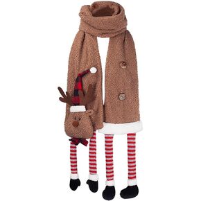 Christmas Cute Reindeer Scarf, Unisex Winter Warm Flannel Long Scarf Xmas Scarf, Cartoon Shawl Scarf with Elk Doll