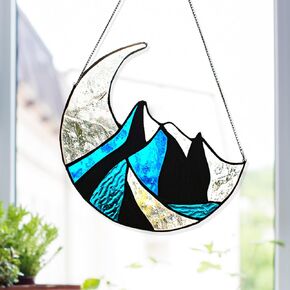 Stained Glass Window Suncatchers - Suncatchers for Windows Hanging, Real Stained Glass Art, Sun Catcher (Moon)