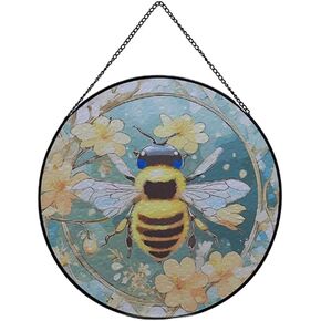 8'' Butterfly Stained Glass Window Hanging, Hand Painted Suncatcher Window Decor Glass Panels Art Decor Home Gifts for Grandmother, Mom, Daughter (Butterfly A)