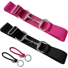 Huaerle 1.5 inch Elastic Equestrian Belt with Bit Buckle and Leather Key Strap