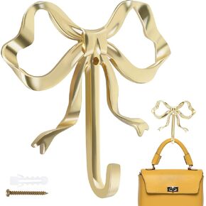 Decorative Knot Bow Hook, 2 Pcs Gold Brass Hooks, Multi-Purpose Wall Hanging Hook for Bathroom Living Room Kitchen