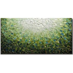 Yotree Paintings, 24x48 Inch Paintings Oil Hand Painting 3D Hand-Painted On Canvas Abstract Artwork Art Wood Inside Framed Hanging Wall Decoration Green Teal Abstract Painting
