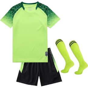 Hiheart Boys Soccer Jersey Set Football Team T-Shirt and Shorts with Socks Athletic Tracksuit