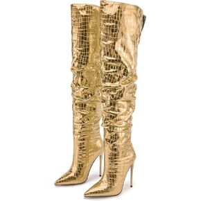 Women's Thigh High Boot - Slouch Boot for Women Pointed Toe Stiletto Heel Snake Skin Leather Over the Knee Boot